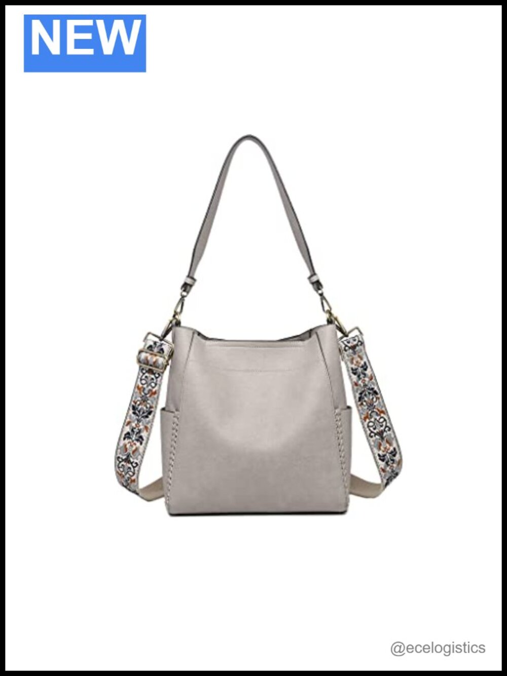 Vegan Leather Bucket Bag Crossbody with Adjustable Guitar Strap